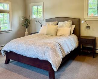 Custom Upholstered Queen Bed with Nailhead Trim