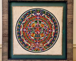 Aztec Calendar Hand Painted Suede Art