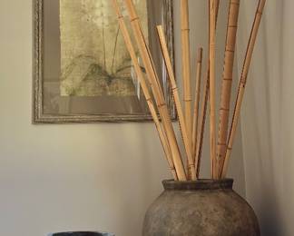 Rustic Earthenware Vases with Bamboo