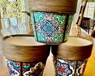 (3) Painted Flower Pots
