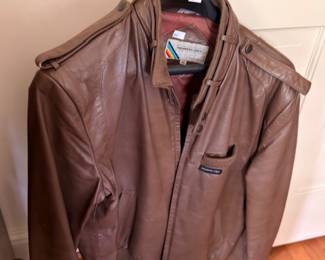 Men's brown leather zip-front bomber jacket by Member's Only