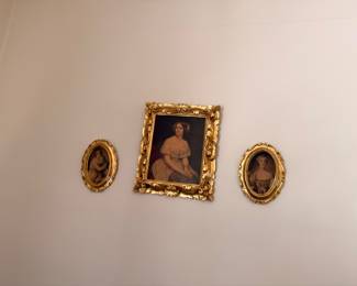 Trio of Victorian portrait prints in gilt rococo frames