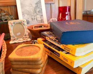 Nashville TN yellow pages phone books with vintage frame and wooden catchall