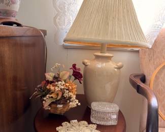 Vintage ivory ceramic table lamp with pleated shade