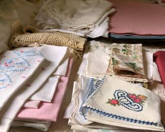 Vintage embroidered linens cross-stitch tablecloths napkins and placemats