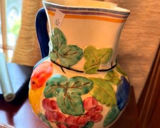 Hand-painted Italian majolica pitcher with grapes and leaves