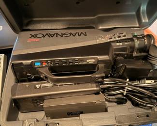 Vintage video camera and camcorder case with accessories