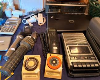 Vintage GE cassette recorder Tru Guard timers flashlight and corded phone