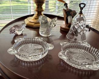Crystal animal figurines Waterford 1996 bell and pressed glass ashtrays