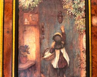 Little Red Riding Hood print in burled wood frame