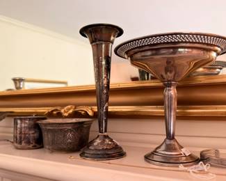 Sterling silver trumpet vase pedestal compote and bowls