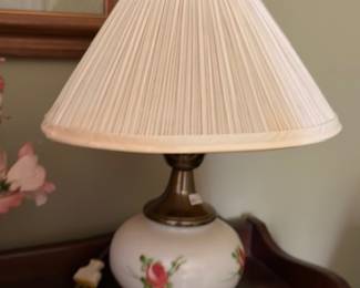 Vintage hand-painted rose globe lamp with brass base