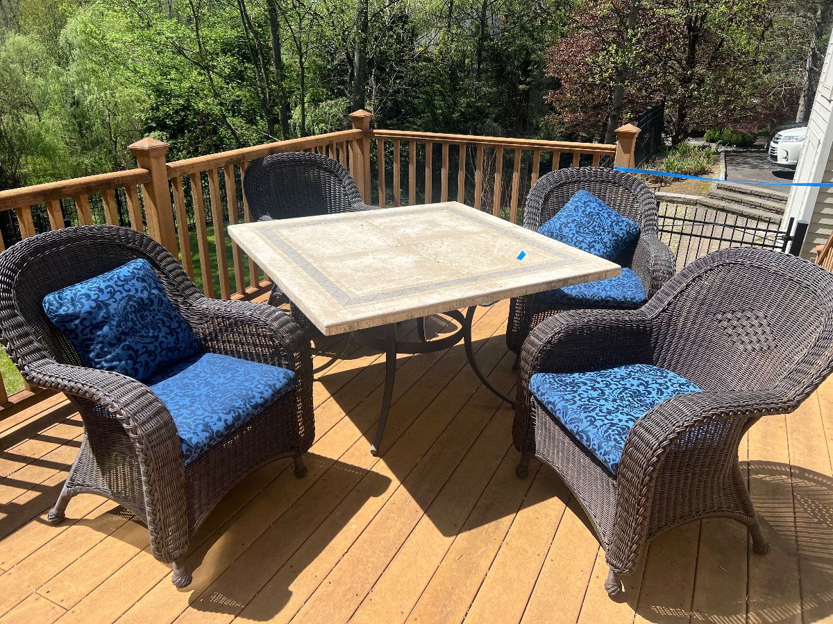 4 All Weather Wicker Chairs & Tile Top Dining Table