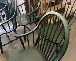 145. Set of 4 Green Windsor Arm Chairs