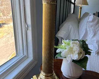 144. Pair of Brass Pillar Lamps (32"h)