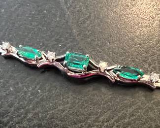 33. 14K White Gold, Emerald/Diamond Snake Link Bracelet