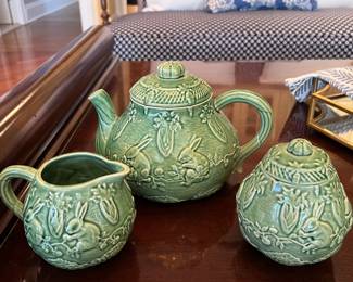 37. Bordallo Pinneiro Green 3pc Tea Set