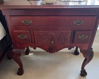 130. 5 Drawer Carved Chest w/ Ball and Claw Feet (34" x 18" x 32")
