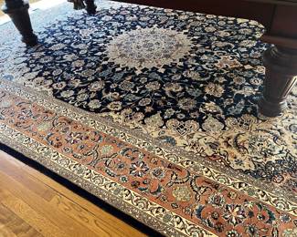 9. Navy & Cream Oriental Wool Rug w/ Medallion  (9'2".x 12')