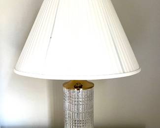 140c. Cut Crystal Pillar Lamp w/ Brass Base