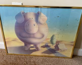 156.  Framed Print of Pig on the Side of the Road 