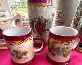 165. THO 212 German Hand Painted Pitcher and 2 Beer Steins