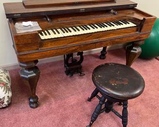 80. Antique Melodeon  &   86. Antique Piano Stool w/ Ball and Claw Feet