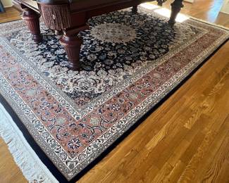 9. Navy & Cream Oriental Wool Rug w/ Medallion  (9'2".x 12')