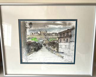 117. Signed Mixed Media of Toledo Spain Scene (14" x 12")