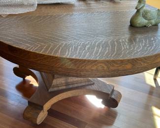 22. Antique Oak Pedestal Dining Table w/ 3-9" leaves (44" x 44" x 30.5") (as is)