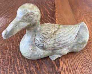 51. Green Stone Carved Duck (7" x 3" x 6")