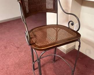 91. Pair of Counter Stools w/ Cane Seat & Back and Wrought Iron Frame (seat ht 26")