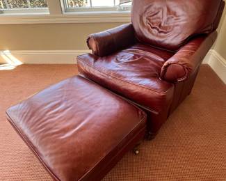 142. Stanford Furniture Leather Chair on Casters (30" x 34" x 41") w/ Ottoman