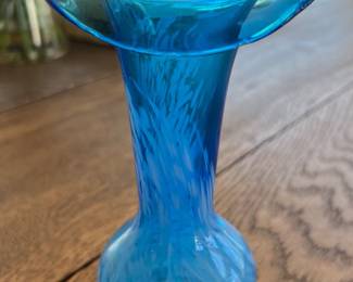 41. Blue Hand Blown Glass Vase (8")