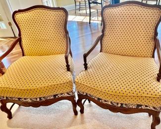 24. Pair of French Provincial Bergere Armchairs w/ Carved Wood Frame (30" x 26" x 39")
