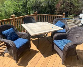 4 All Weather Wicker Chairs & Tile Top Dining Table
