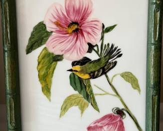 120. Blue Winged Warbler Hand Painted by MLG on Porcelain Tile (6" x 8")