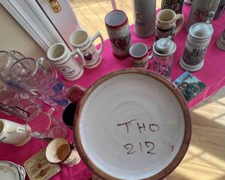 165. THO 212 German Hand Painted Pitcher and 2 Beer Steins