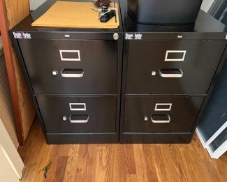 128. Black 2 Drawer Filing Cabinet 129. Black 2 Drawer Filing Cabinet