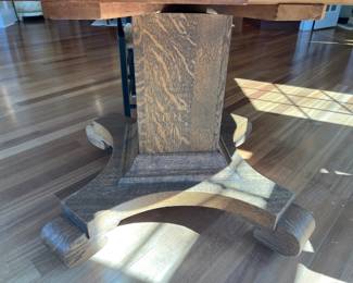 22. Antique Oak Pedestal Dining Table w/ 3-9" leaves (44" x 44" x 30.5") (as is)