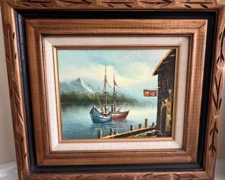 158. Signed Oil on Canvas Two Boats by L. Laluca