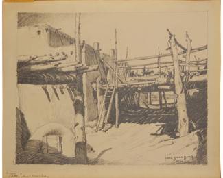 1117 Carl Oscar Borg (1879-1947) "Taos NM" Pencil on paper Signed and titled in pencil lower right: Carl Oscar Borg / Taos NM; titled again in ink, "'Taos-' New Mexico-," possibly in another hand, along the lower margin edge, at left Image: 8" H x 10" W; Sheet: 9.5" H x 11.375" W Estimate: $1,000 - $1,500