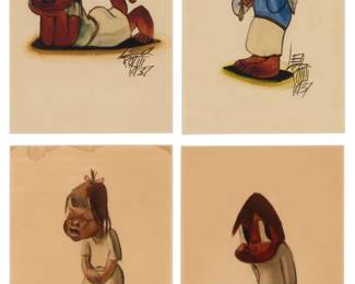 1282 Leo Politi (1908-1996) Illustrations of children, 1937 Four watercolor and pencil works on paper, framed together Each signed and dated lower right: Leo / Politi / 1937 Sight of each: 9.75" H x 6" W Estimate: $600 - $800