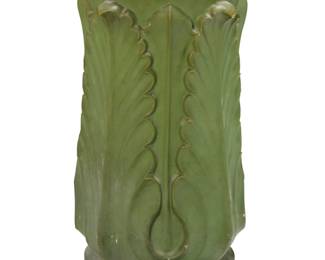 1133 A Rookwood faience umbrella stand 1907 Marked for Rookwood and dated; further impressed: 1115 / 48 /.A.Y. The stand with large leaves in relief and a green matte glaze 26.25" H x 14.5" Dia. Estimate: $1,000 - $1,500