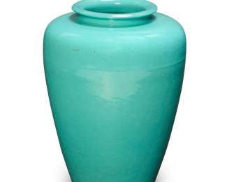 1002 A Garden City turquoise glazed pottery oil jar Second quarter 20th century; San Jose, CA Unmarked 18.125" H x 13.875" Dia. Estimate: $400 - $600