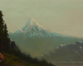 1093 William Weaver Armstrong (1862-1906) Mount Hood landscape with figure Oil on canvas Signed lower left: W.W Armstrong; inscribed in ink, in another hand, on the stretcher: "William Wallace [sic] Armstrong" 14" H x 24" W Estimate: $1,000 - $1,500