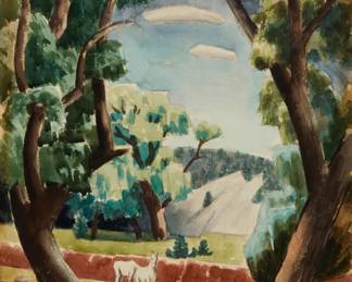 1284 Russell Cowles (1887-1979) Horses in a pasture, New Mexico Watercolor and pencil on Arches paper Signed lower center: Russell Cowles Sight: 21.75" H x 14.75" W Estimate: $500 - $700