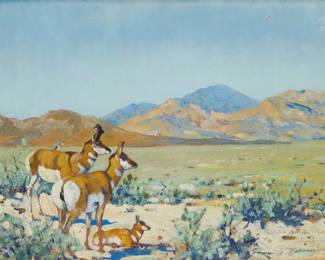 1250 Belmore Browne (1880-1954) "Sketch for Antelope Group," 1907 Oil on board Signed, titled, and dated in pencil, lower right: Belmore Browne / '07 12" H x 16" W Estimate: $2,000 - $3,000