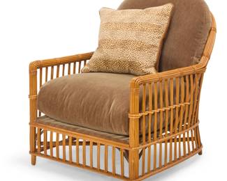 1307 A Contemporary split reed lounge chair Late 20th century Unmarked With mohair upholstered seatback and seat cushion 34.5" H x 27" W x 36" D Estimate: $200 - $400