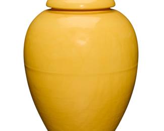 1008 A large Bauer yellow glazed pottery oil jar Circa 1930s Unmarked 21.375" H x 16.375" Dia. Estimate: $700 - $900